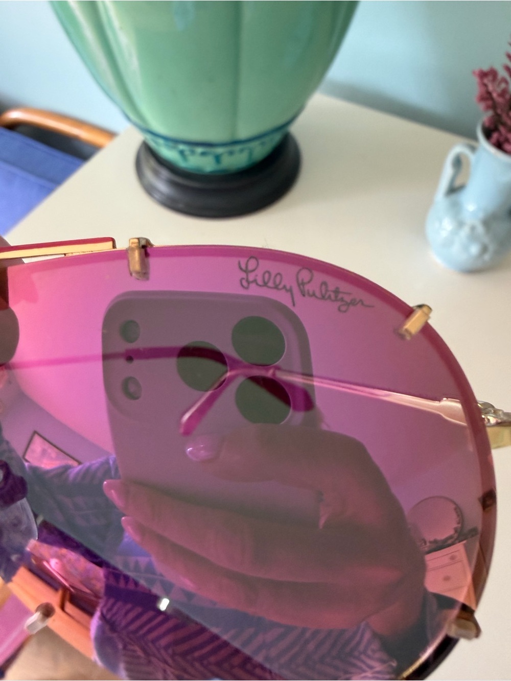 Lilly Pulitzer Pink Purple Mirrored Aviator Sunglasses - Picture 5 of 5